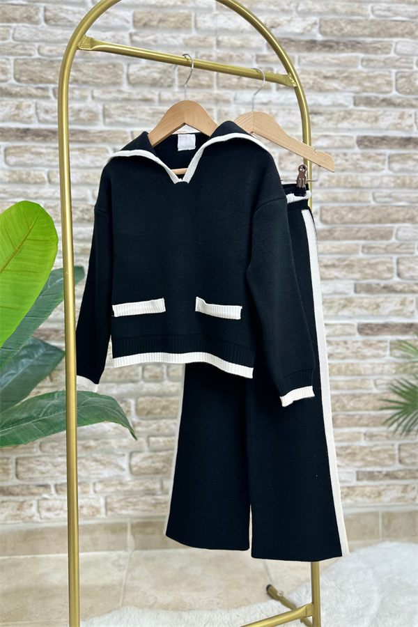 Kız Çocuk Triko Siyah Beyaz Takım