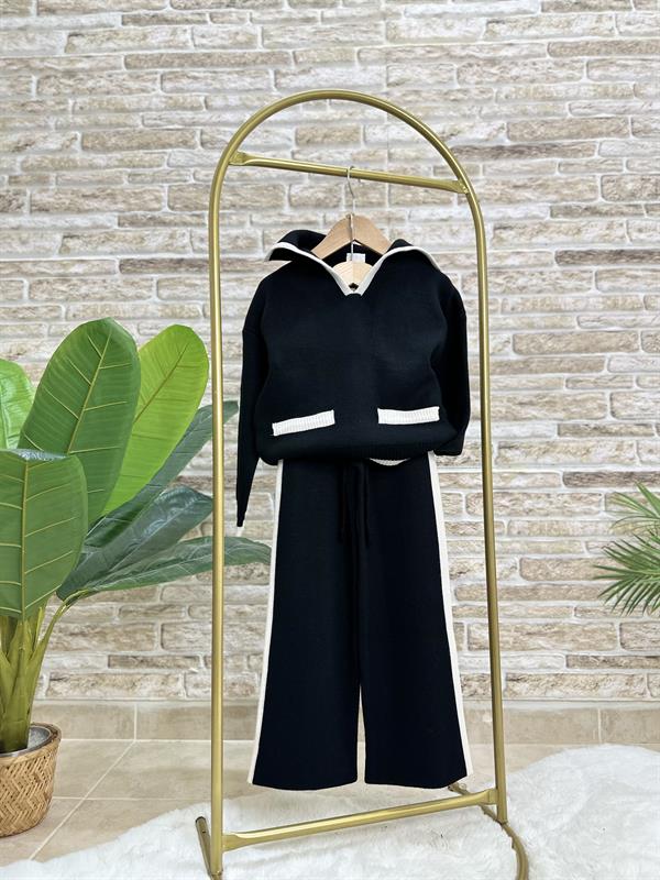 Kız Çocuk Triko Siyah Beyaz Takım