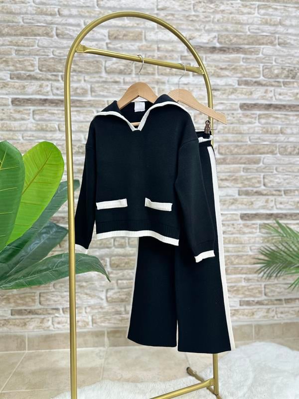 Kız Çocuk Triko Siyah Beyaz Takım