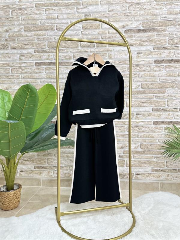 Kız Çocuk Triko Siyah Beyaz Takım