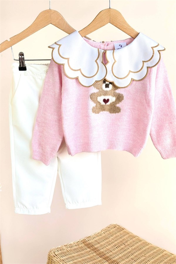 Kız Çocuk Triko Yakalı & Gabardin Pantolon Takım