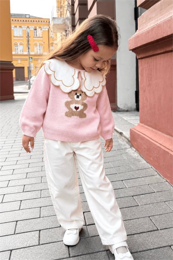 Kız Çocuk Triko Yakalı & Gabardin Pantolon Takım