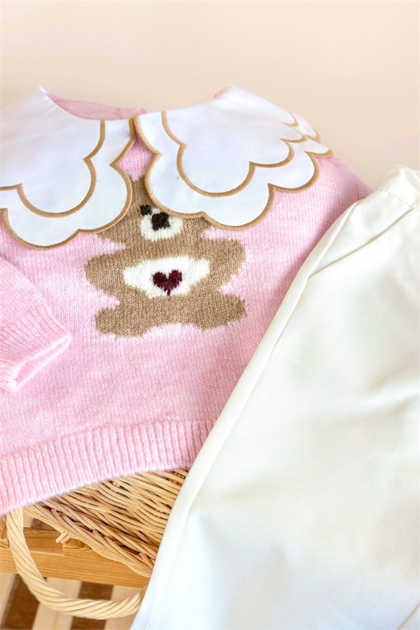 Kız Çocuk Triko Yakalı & Gabardin Pantolon Takım