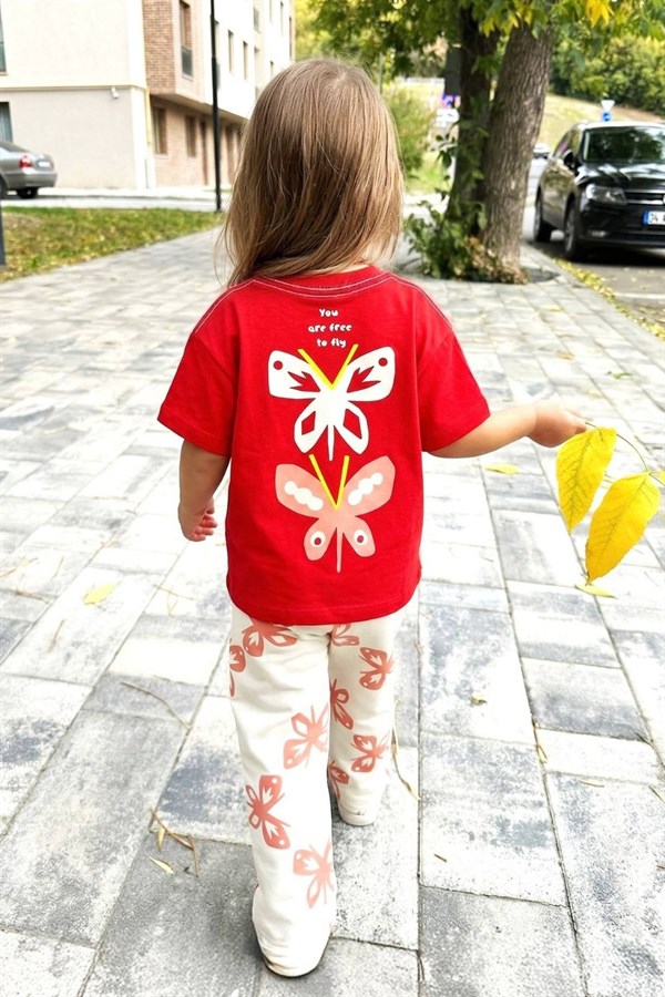 Kız Çocuk Tshirtlü Kelebek İkili Takım