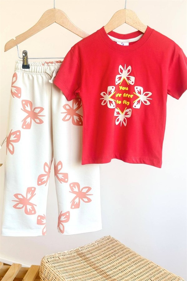 Kız Çocuk Tshirtlü Kelebek İkili Takım