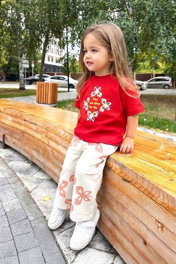 Kız Çocuk Tshirtlü Kelebek İkili Takım