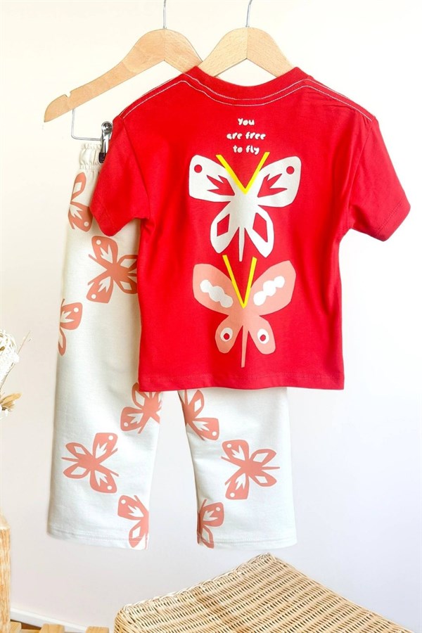 Kız Çocuk Tshirtlü Kelebek İkili Takım