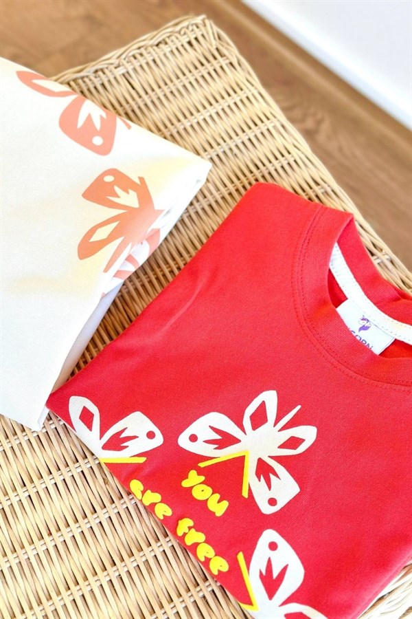 Kız Çocuk Tshirtlü Kelebek İkili Takım