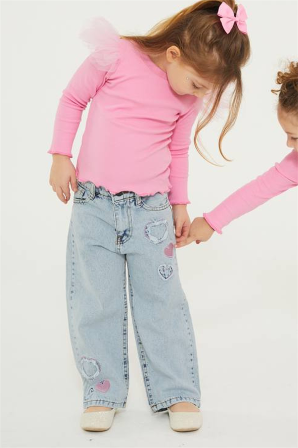 Kız Çocuk Tütü Detaylı Nakışlı Jeans Takim 
