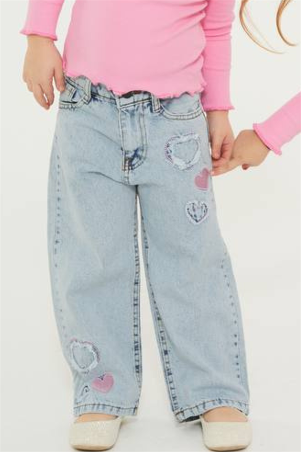 Kız Çocuk Tütü Detaylı Nakışlı Jeans Takim 