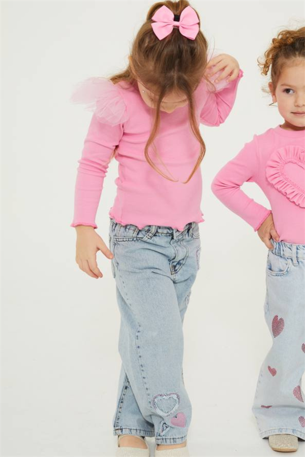 Kız Çocuk Tütü Detaylı Nakışlı Jeans Takim 