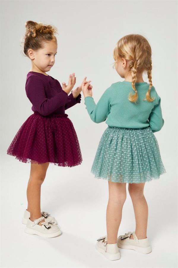 Kız Çocuk Tütü Etek Kalpli Bordo Takım