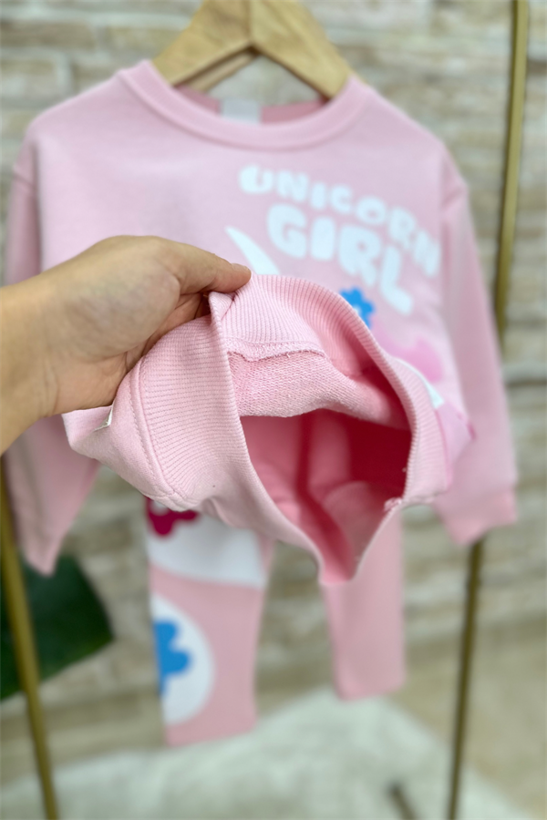 Kız Çocuk Unicorn Baskı 3 iplik Taytlı Takım