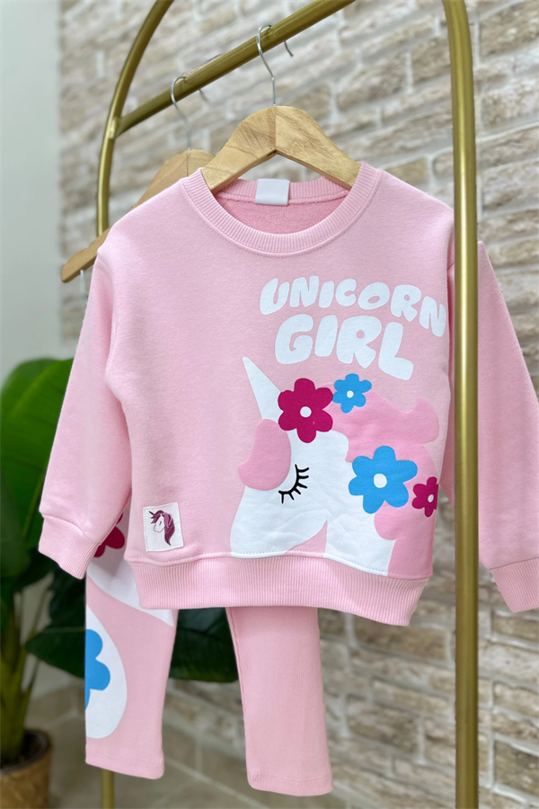 Kız Çocuk Unicorn Baskı 3 iplik Taytlı Takım