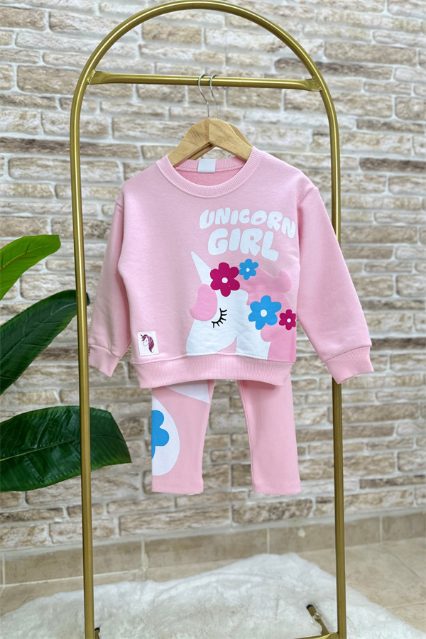 Kız Çocuk Unicorn Baskı 3 iplik Taytlı Takım
