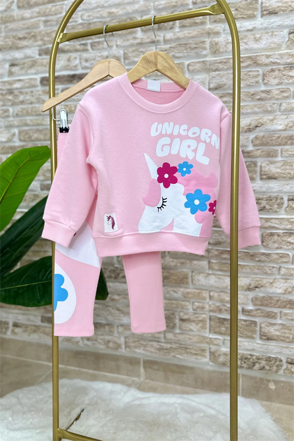 Kız Çocuk Unicorn Baskı 3 iplik Taytlı Takım