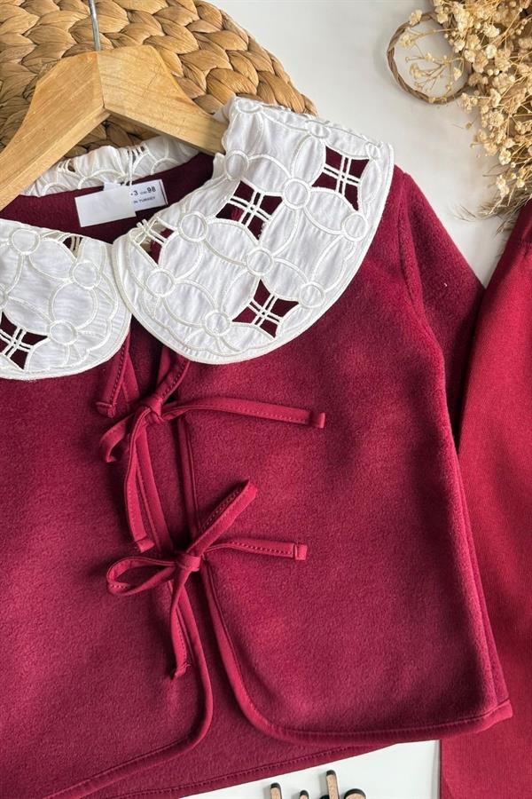 Kız Çocuk Üst Polarlı Bordo Taytlı Takım