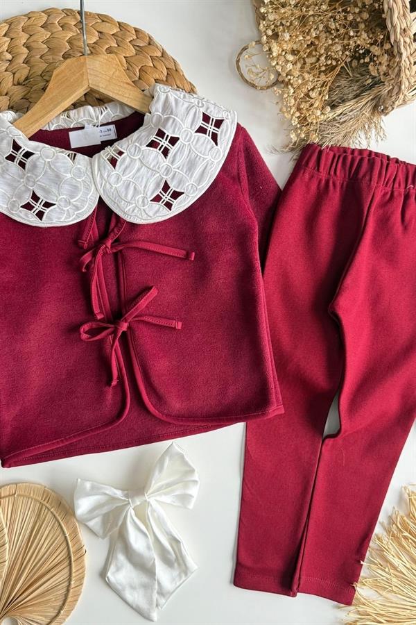 Kız Çocuk Üst Polarlı Bordo Taytlı Takım
