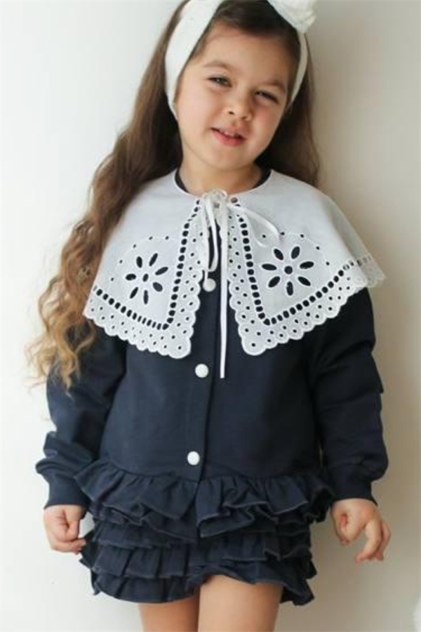 Kız Çocuk Yakalı Lacivert Etekli Takım