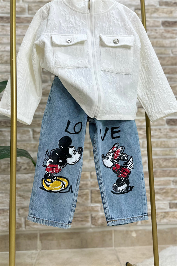 Kız Cocuk Yüksek Bel Minnie & Mickey Jean Pantolon