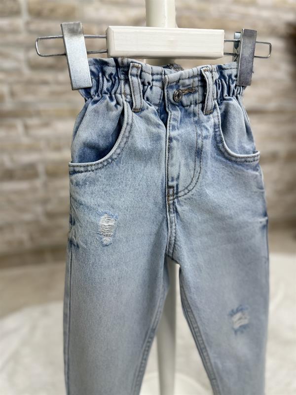 Kız Çocuk Yüksek Bel Yırtık Detaylı Jean Pantolon