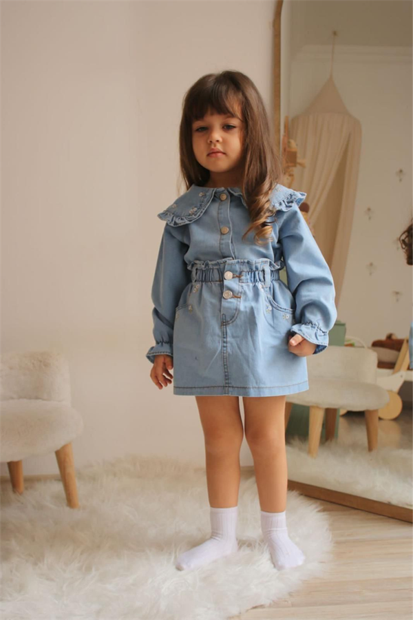 Kot Etekli Mavi Gömlek Takım