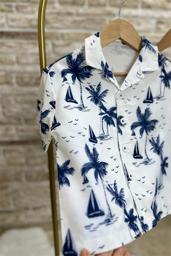 Denim Şortlu Gömlekli Palmiye Takım