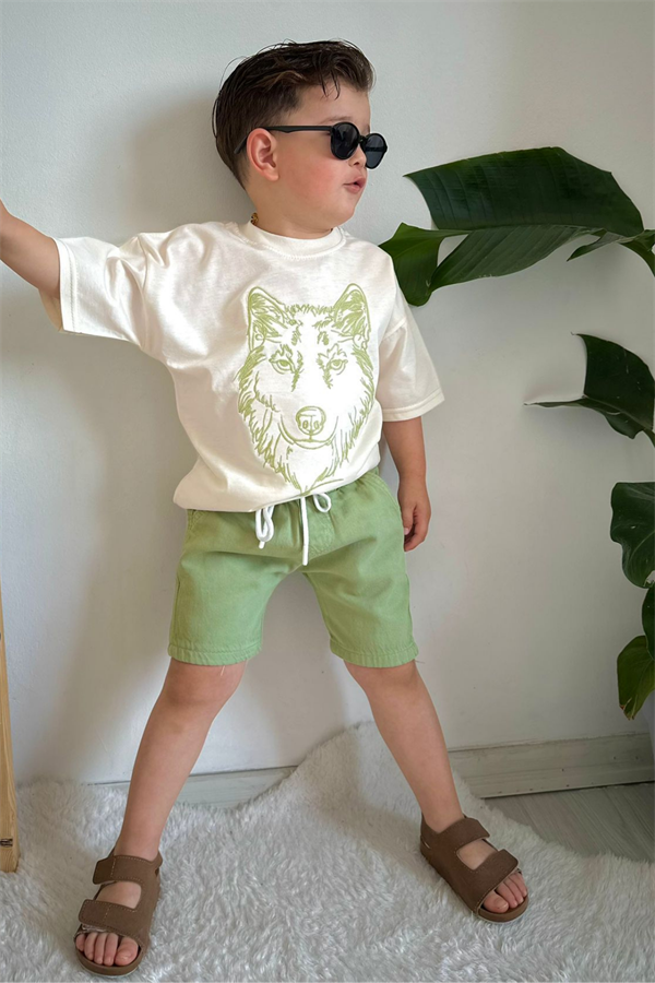 Kot Şortlu Yeşil Kurt Baskı Takım