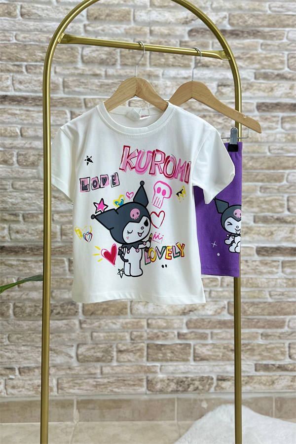 Kuromi Mor Fitilli Biker Tayt Takım
