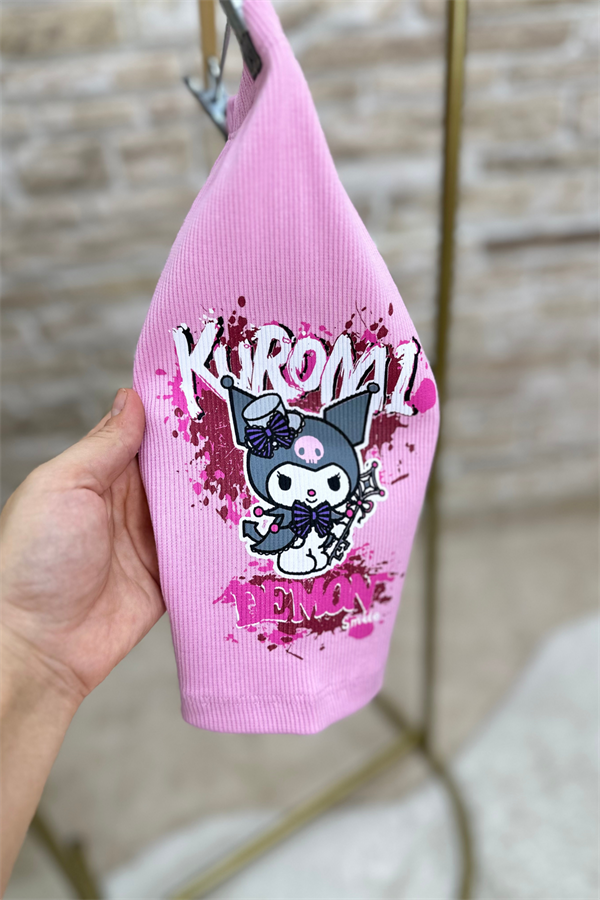 Kuromi Pembe Fitilli Biker Tayt Takım