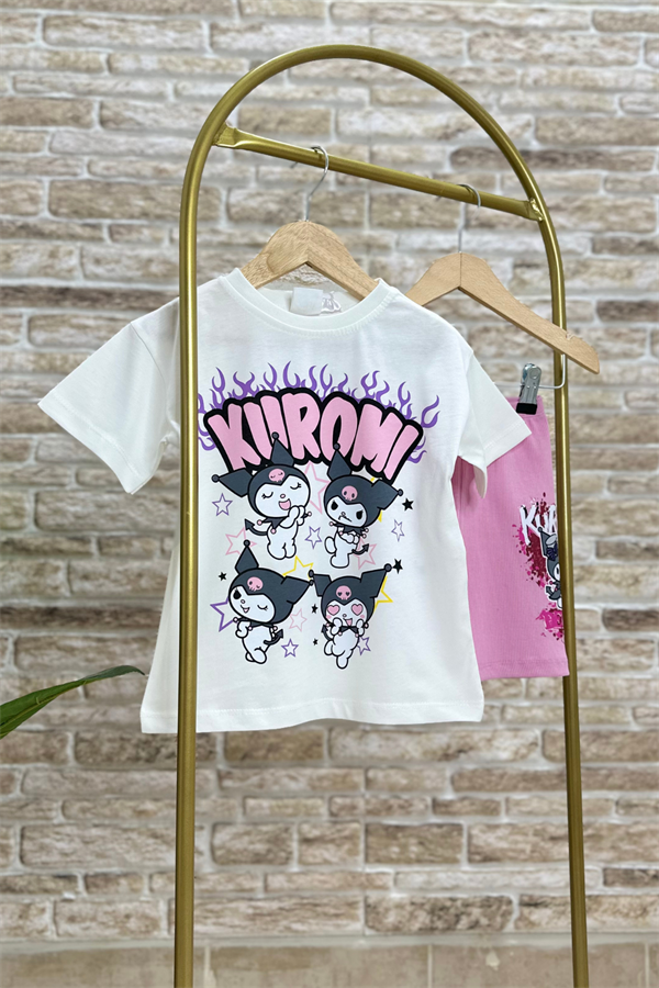 Kuromi Pembe Fitilli Biker Tayt Takım