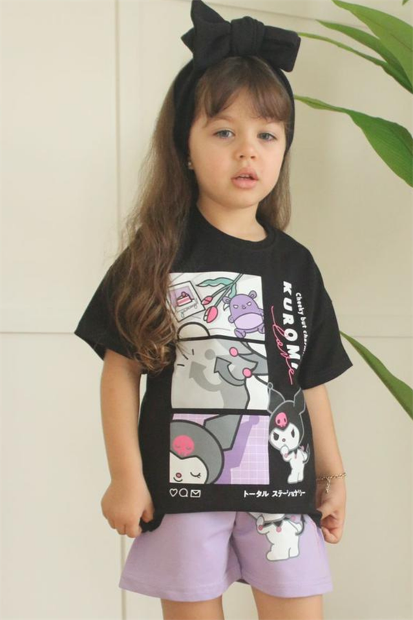 Kuromi Siyah Lila Şortlu Takım