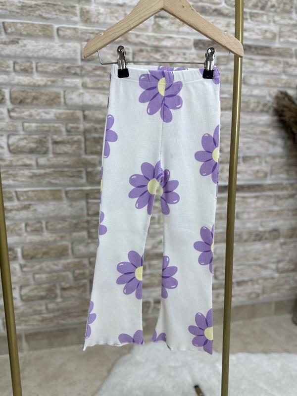 Lila Çiçekli İspanyol Fitilli Tayt Takım