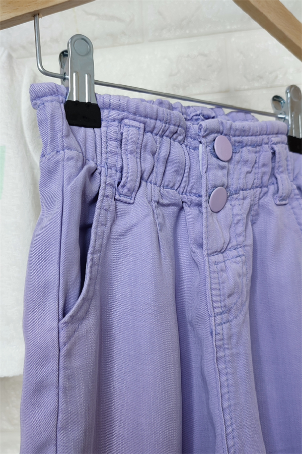 Lila Yüksek Bel Beli Lastikli Pantolon