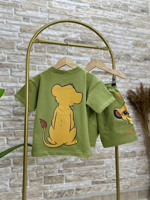 Lion Baskı Yağ Yeşili Şortlu Takım