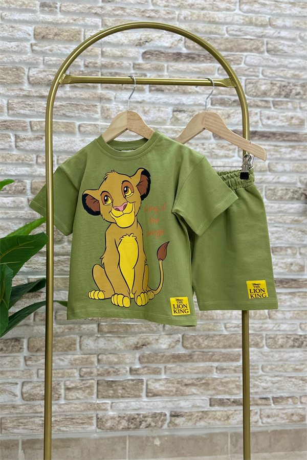 Lion Baskı Yağ Yeşili Şortlu Takım