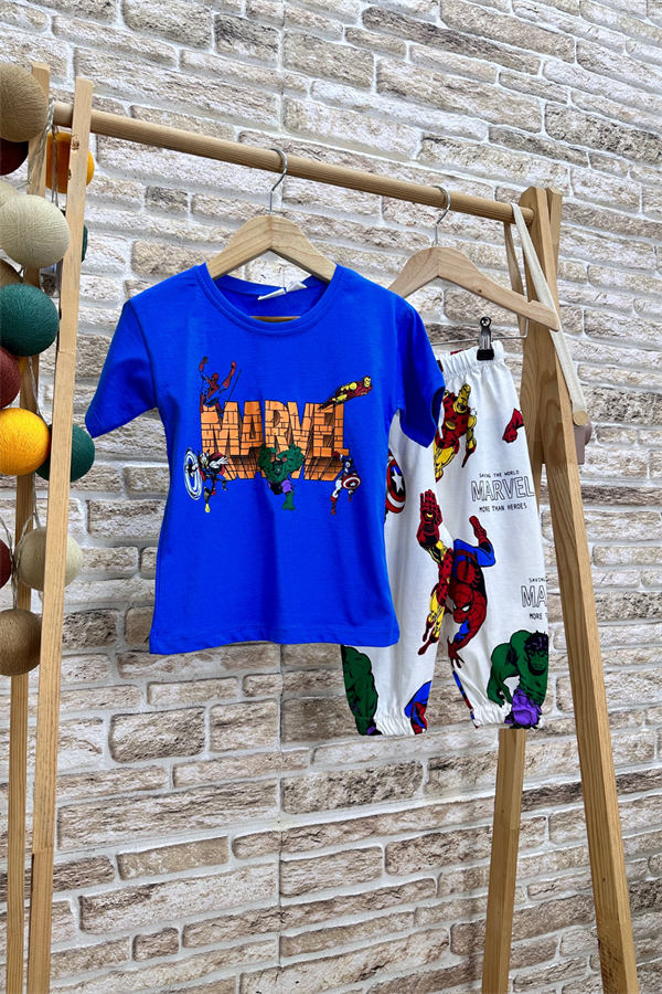 Marvel Baskılı Saks Uzun Altlı Tshirt Takım