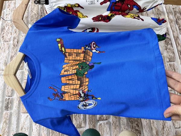 Marvel Baskılı Saks Uzun Altlı Tshirt Takım