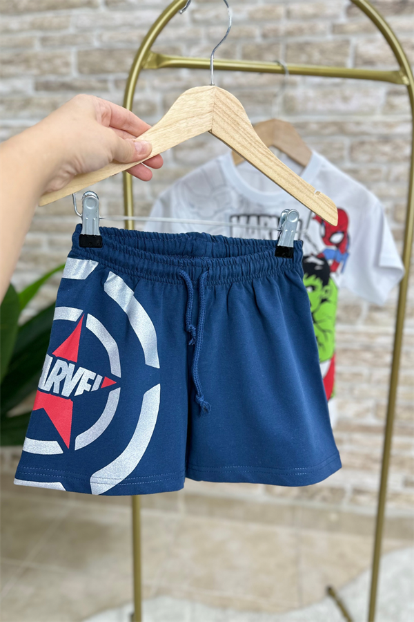 Marvel Lacivert Şort Takım