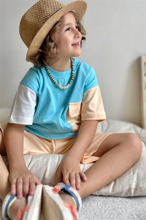 Mavi Bej Şortlu Takım