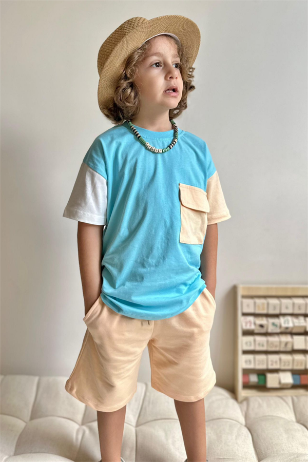 Mavi Bej Şortlu Takım