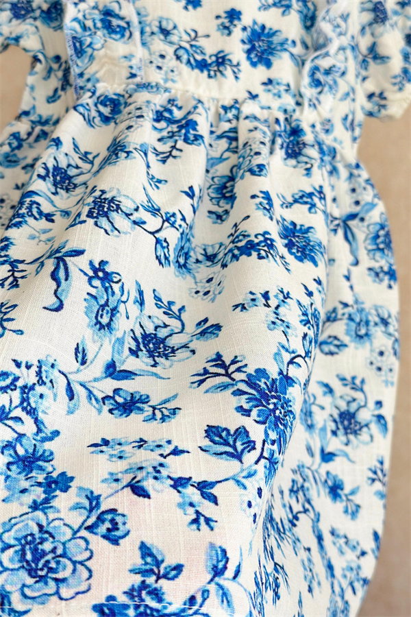 Kız Çocuk Mavi Çiçekli Elbise