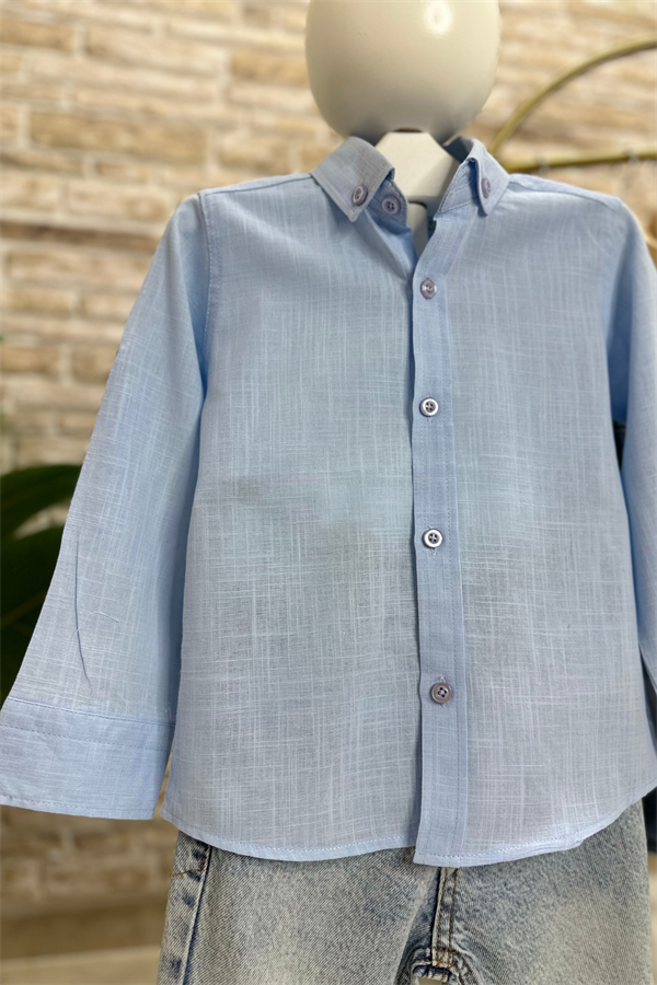 Mavi Keten Gömlek