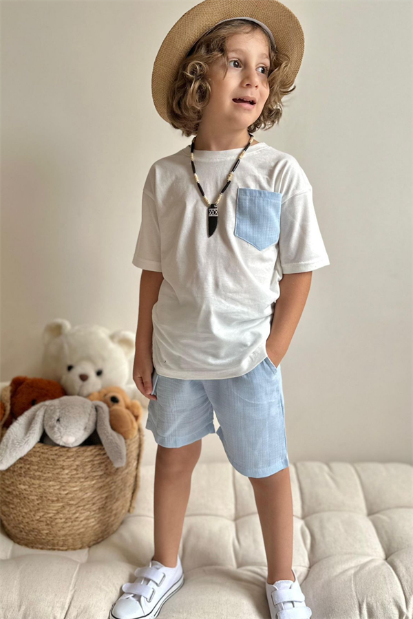 Mavi Müslin Şort Takım