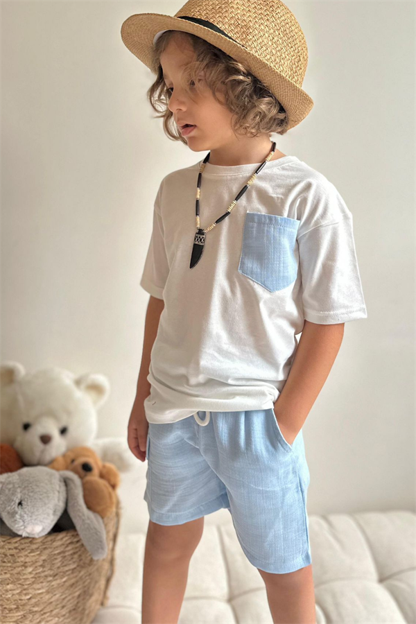 Mavi Müslin Şort Takım