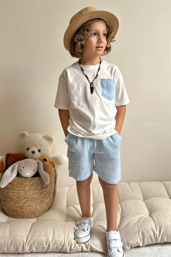 Mavi Müslin Şort Takım