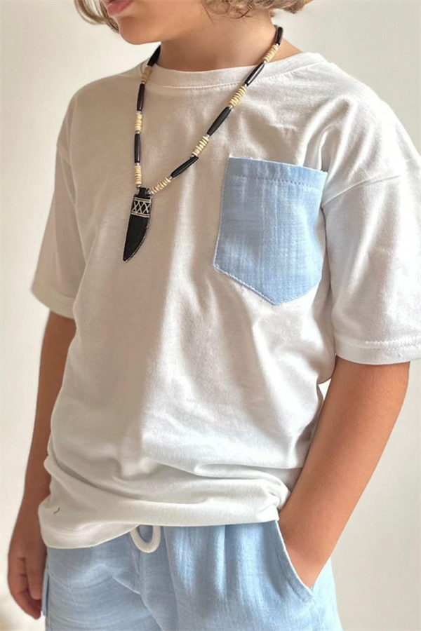 Mavi Müslin Şort Takım