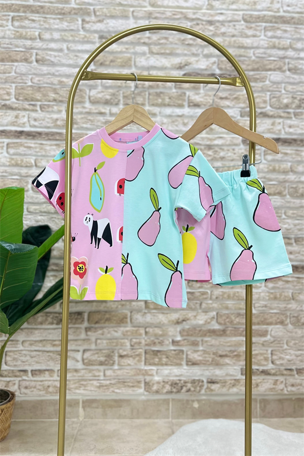 Meyve Çiçek Baskılı Şortlu Takım