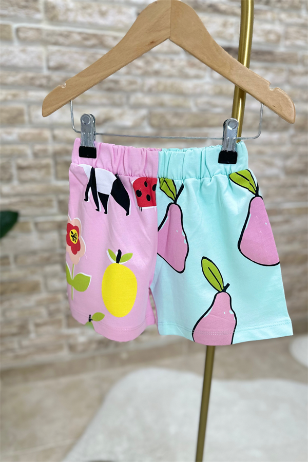 Meyve Çiçek Baskılı Şortlu Takım