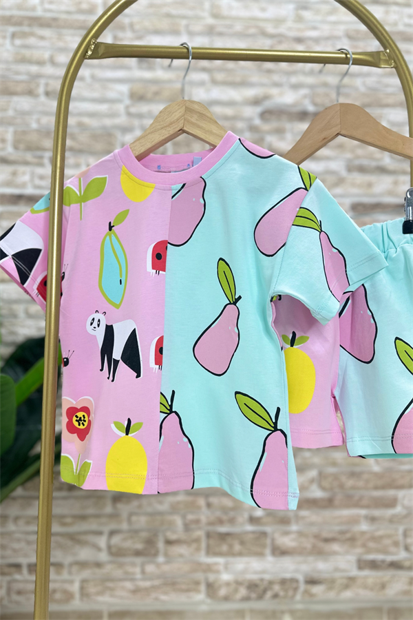 Meyve Çiçek Baskılı Şortlu Takım
